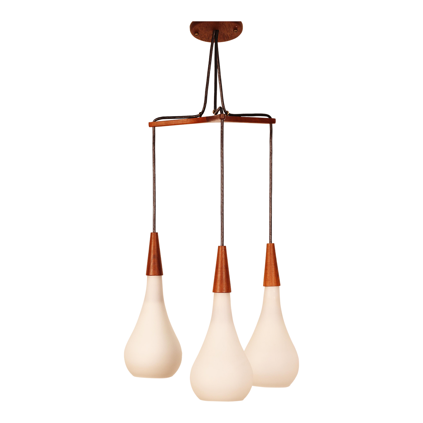 1960s Danish Teak Tear Drop 3-Light Pendant Fixture by Holmegaard