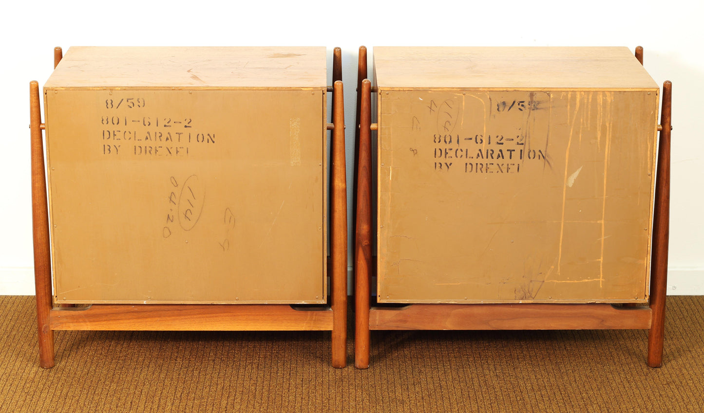 1960s Pair Drexel Declaration Model 801-612 Walnut Nightstands
