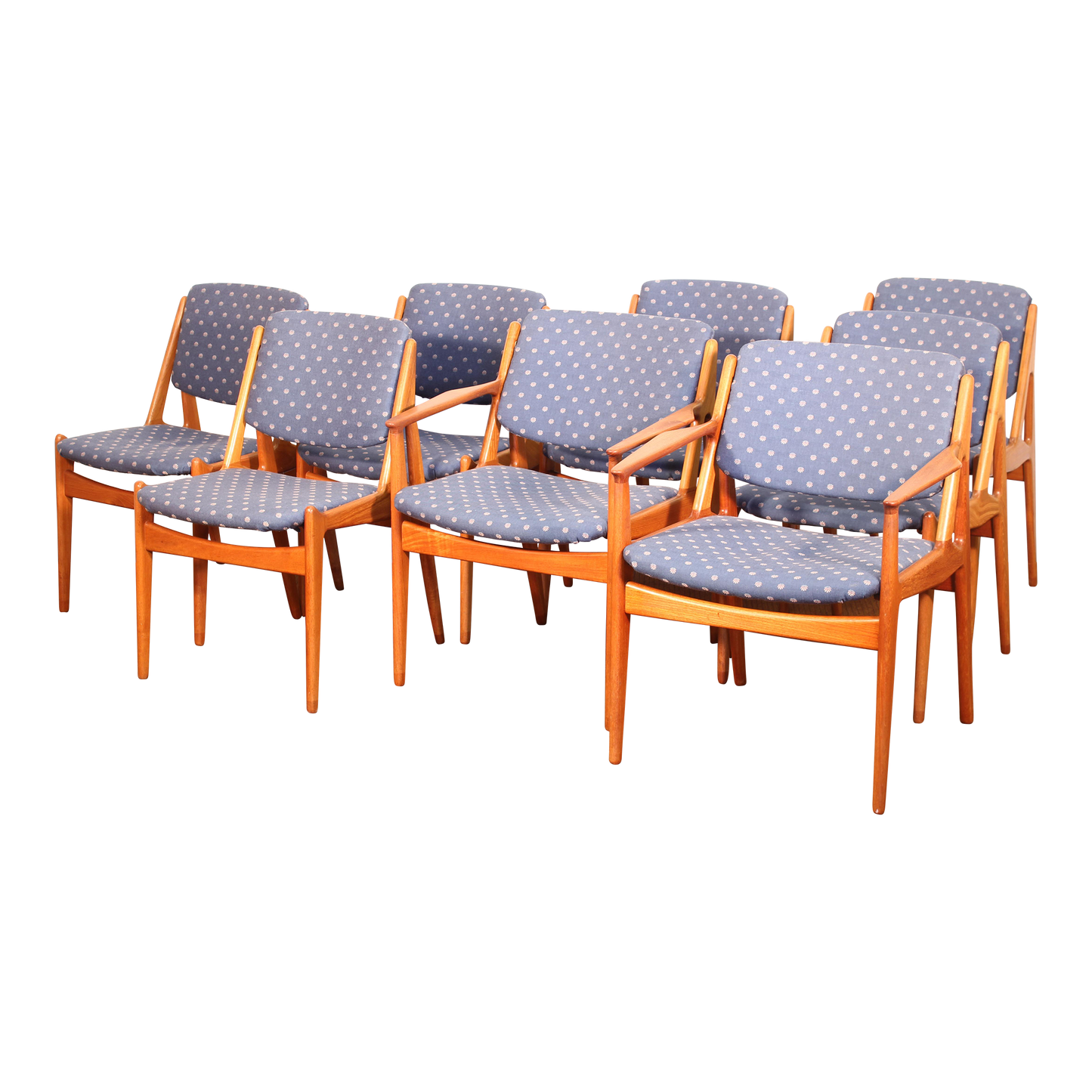 1960s Set Eight Arne Vodder "Ella" Danish Teak Dining Chairs