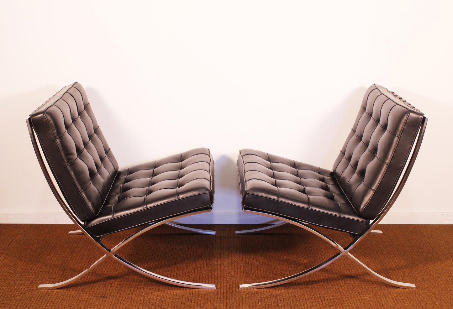 2000s Pair of Barcelona Chairs by Mies Van Der Rohe for Knoll