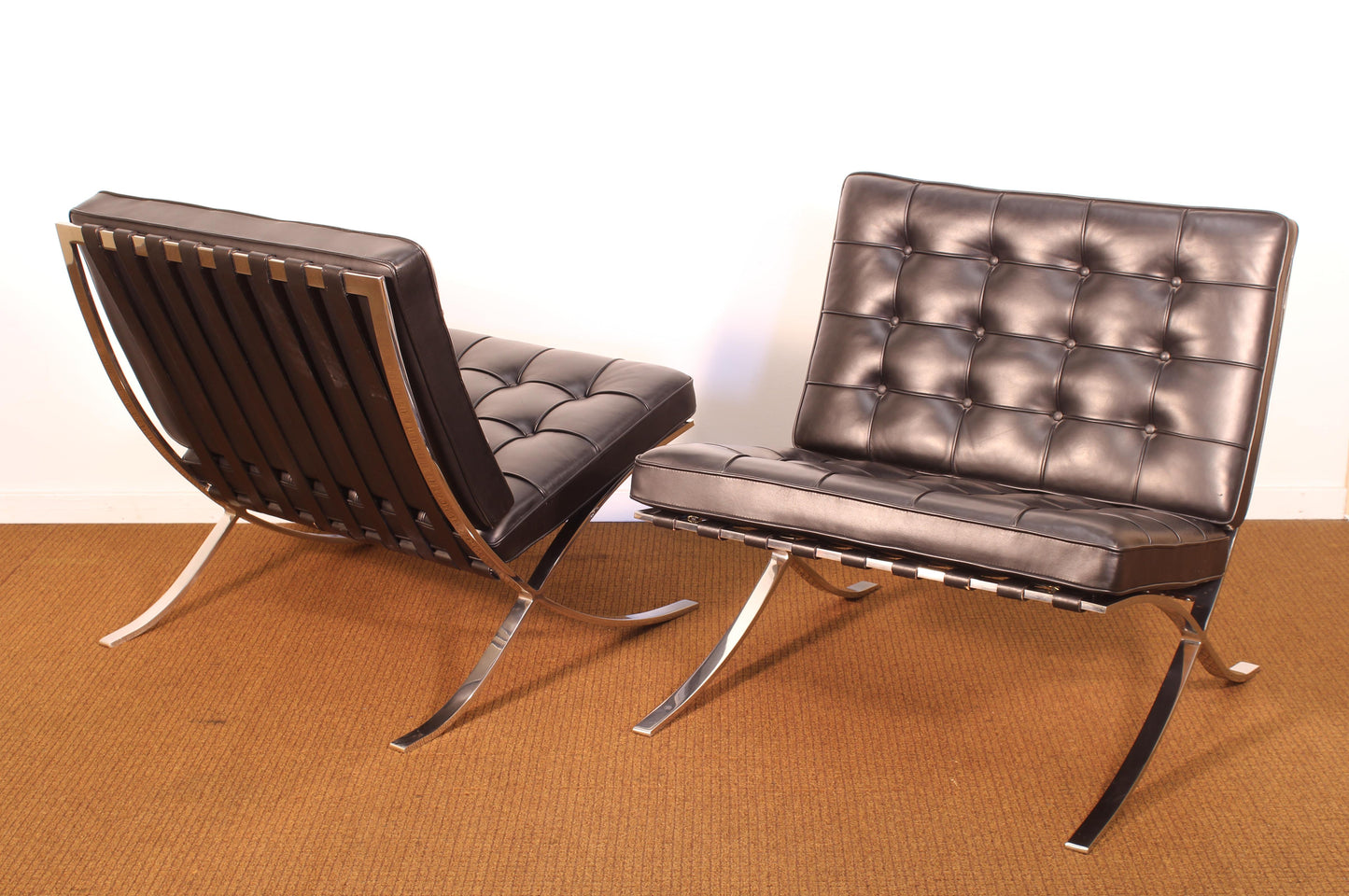 2000s Pair of Barcelona Chairs by Mies Van Der Rohe for Knoll