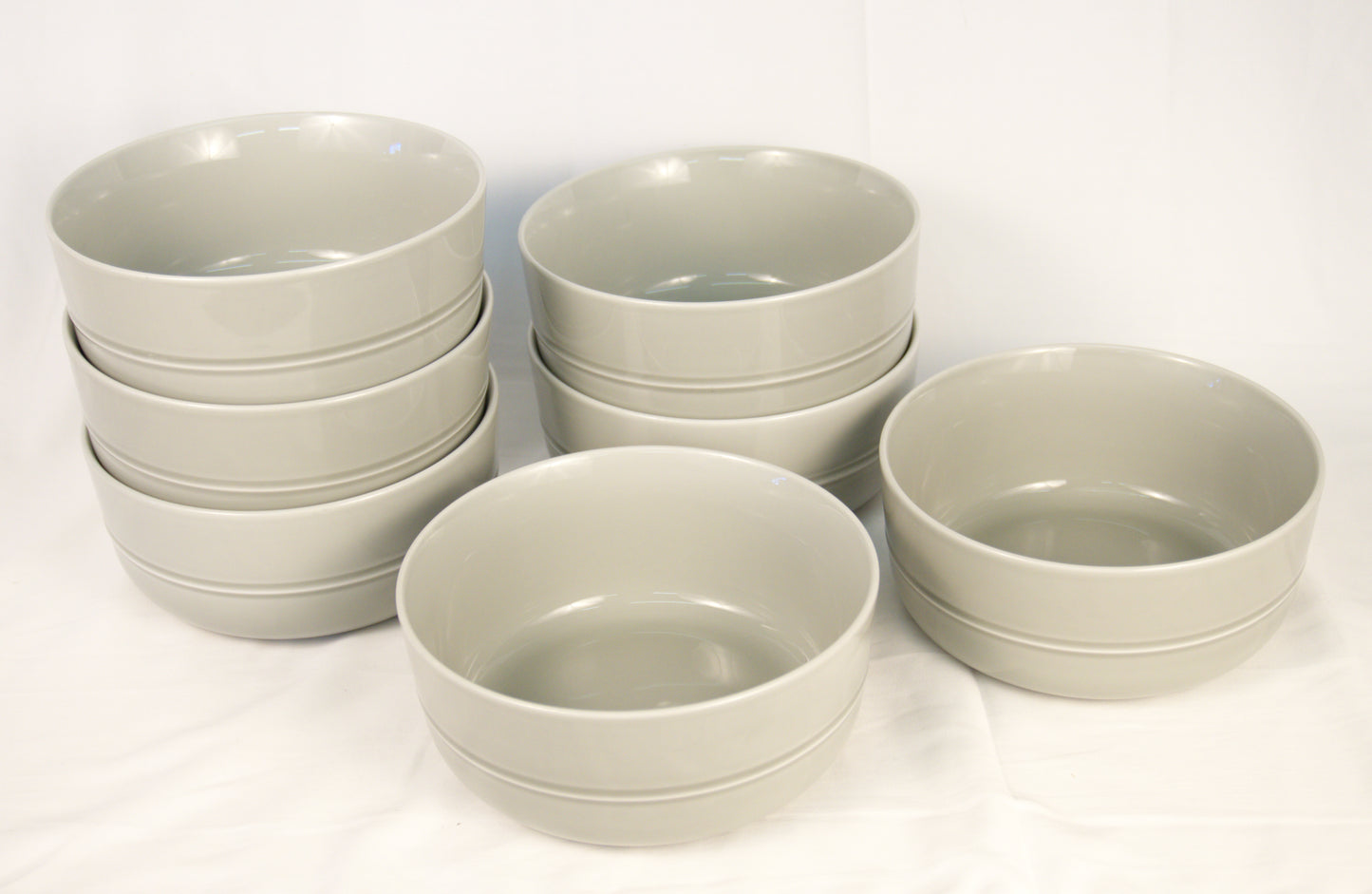 Set 7 Crate & Barrel Light Gray Hue Cereal Soup Bowls by Aaron Probyn