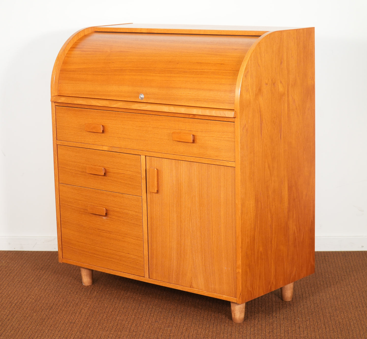 Small Scale Danish Teak Rolltop Desk