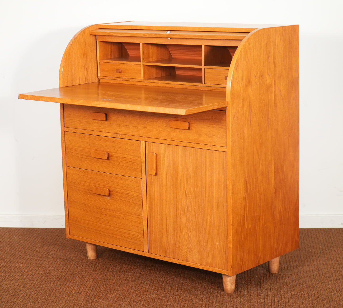Small Scale Danish Teak Rolltop Desk