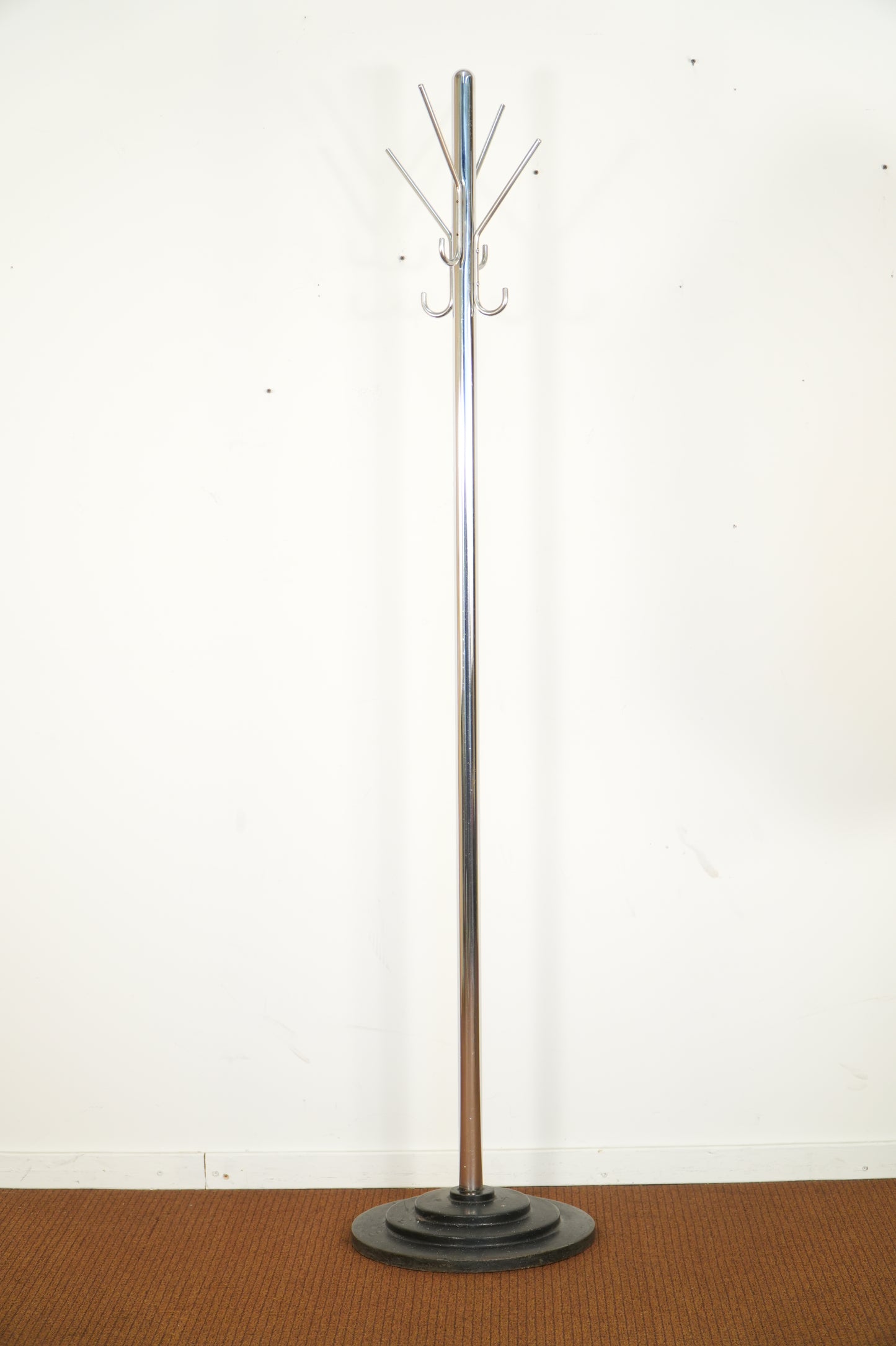 Vintage 1930s Art Deco Chrome Coat Rack Cast Iron Base