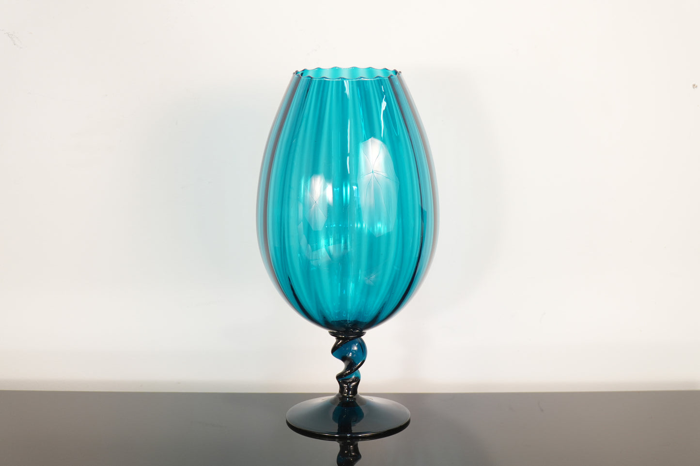 Vintage 16" Teal Empoli Footed Vase - Italy