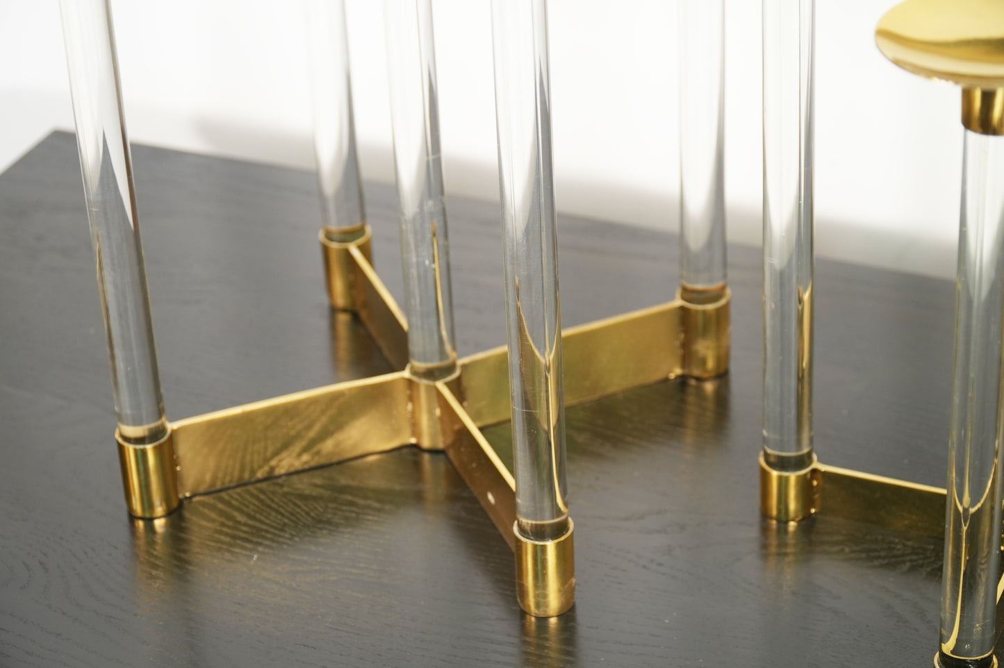 Modern Lucite and Gold Metal Decorative 5-Candle Pillar Candelabras