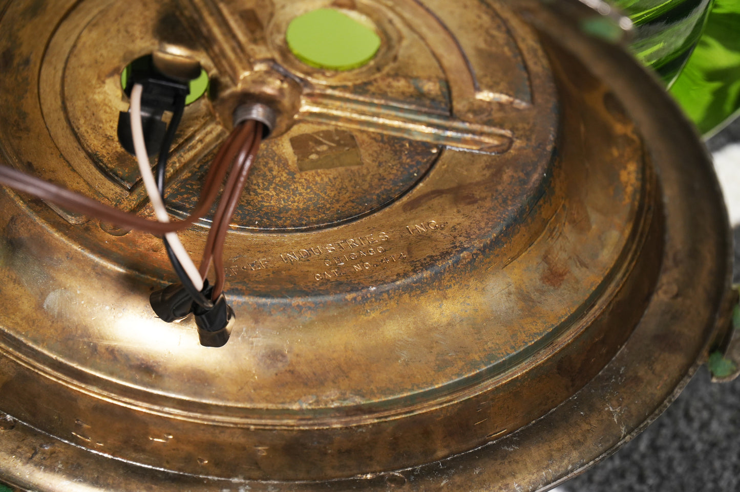 1970s Green Glass Table Floor Lamp by EF & EF Industries Hollywood Regency