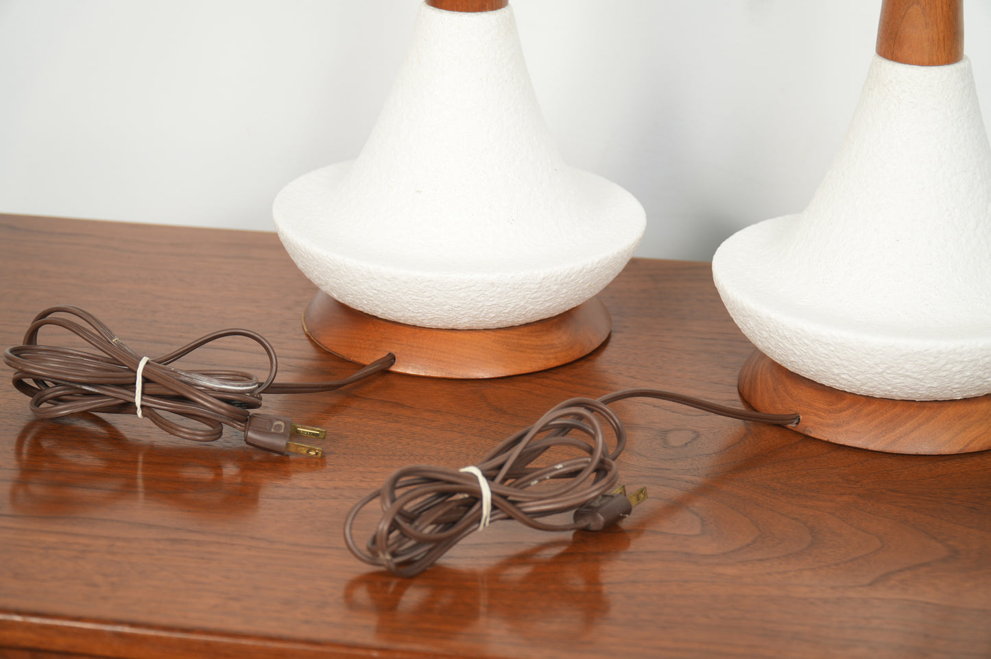 Pair Mid Century Danish Modern White Textured Ceramic Table Lamps
