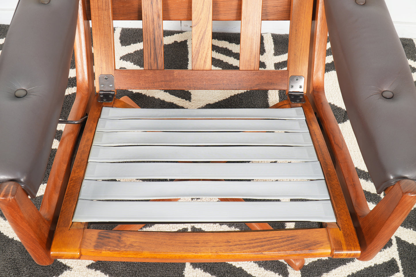 Pair Leather and Teak Reclining Armchairs with Ottoman by Lied Mobler Norway