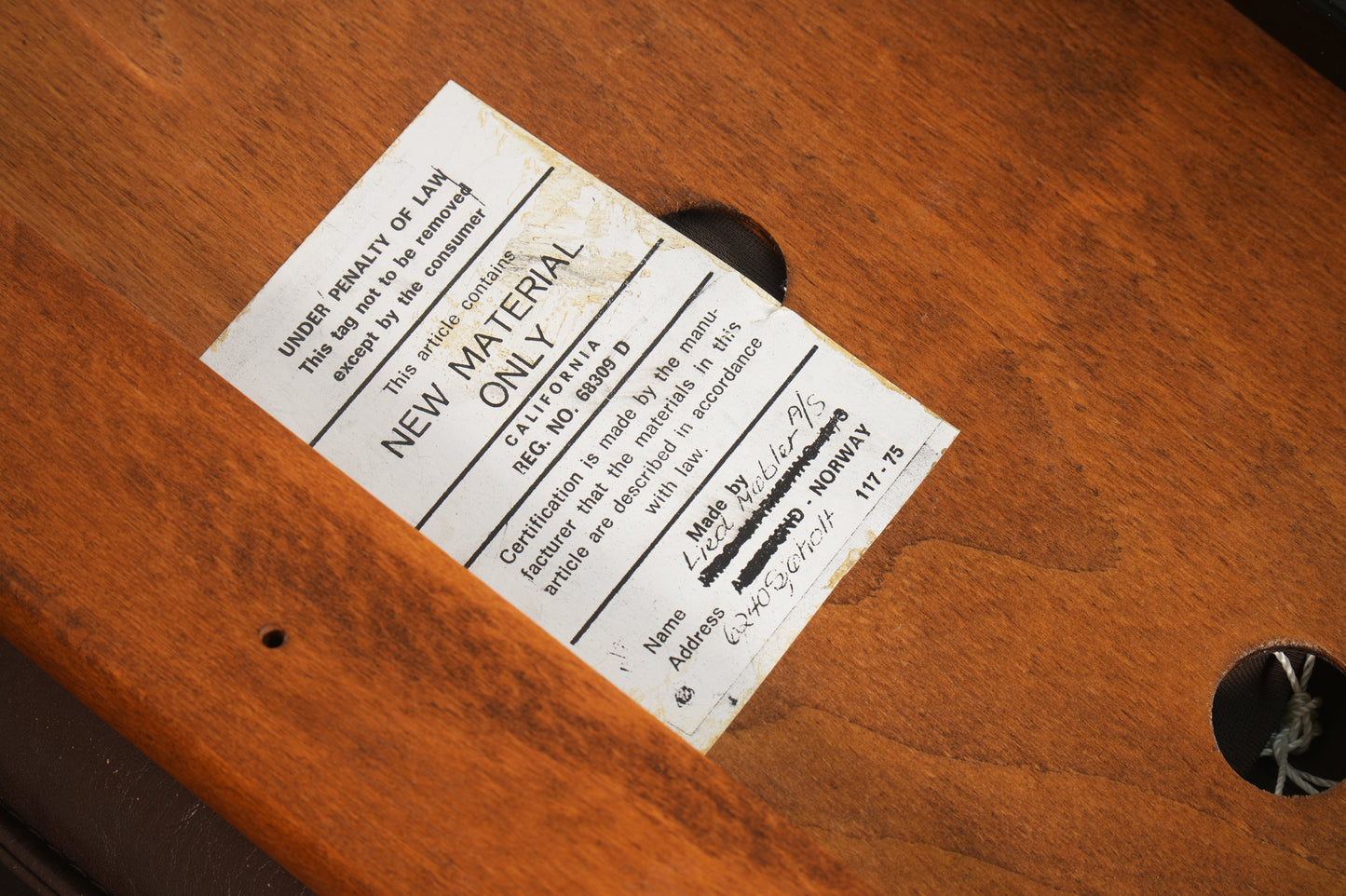 Pair Leather and Teak Reclining Armchairs with Ottoman by Lied Mobler Norway