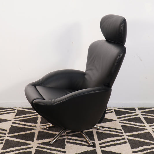 Cassina K10 Dodo Black Leather Recliner Armchair Lounge Italy