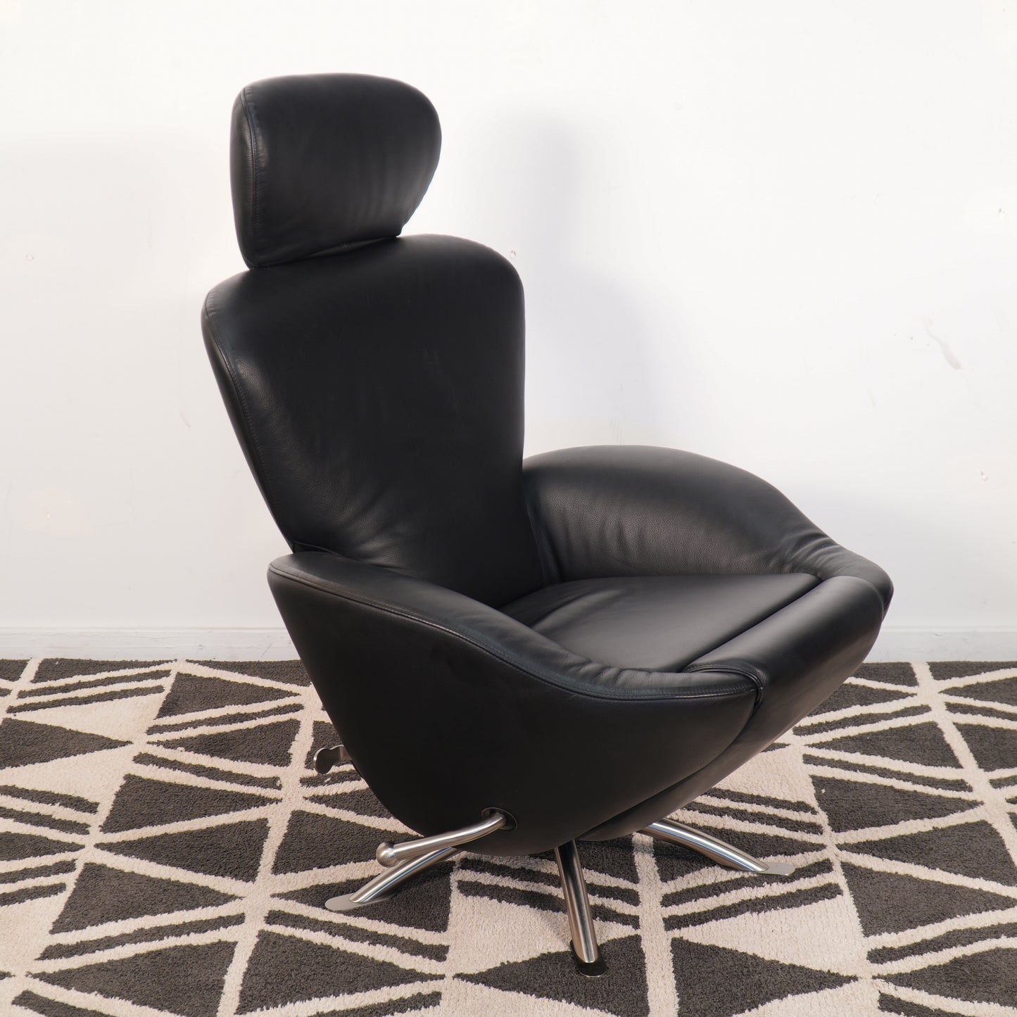 Cassina K10 Dodo Black Leather Recliner Armchair Lounge Italy