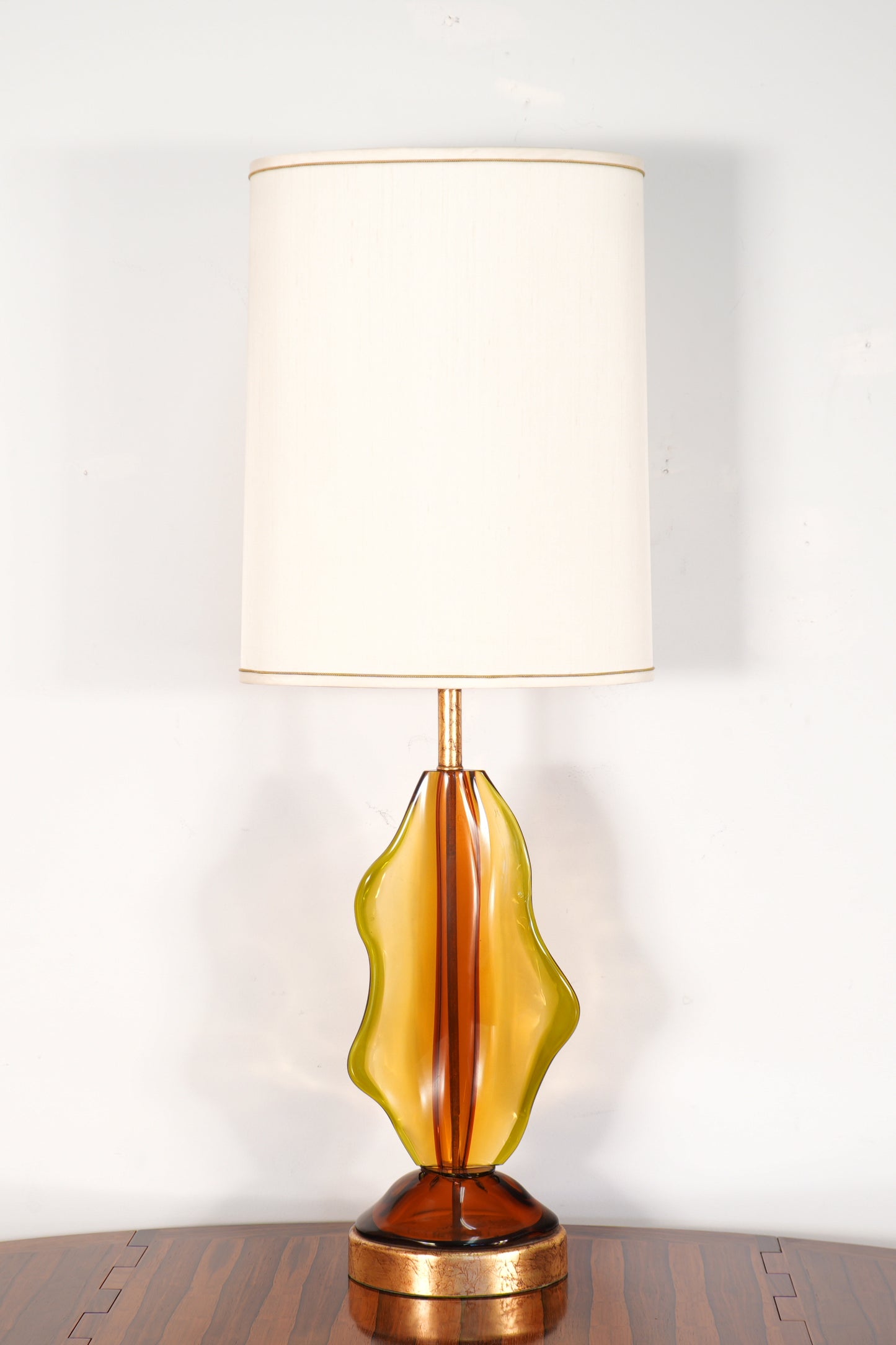 Mid-Century Green and Orange Sommerso Biomorphic Murano Glass Table Lamp