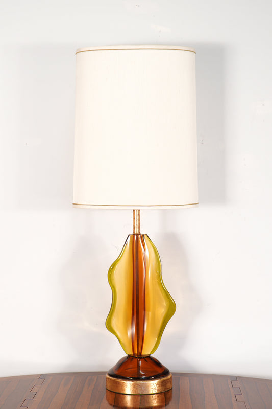 Mid-Century Green and Orange Sommerso Biomorphic Murano Glass Table Lamp Italy