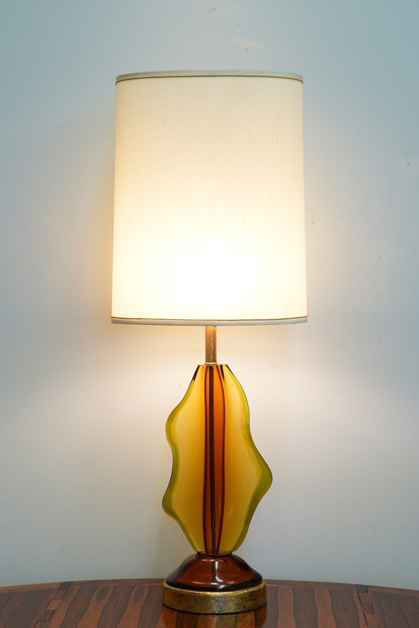 Mid-Century Green and Orange Sommerso Biomorphic Murano Glass Table Lamp