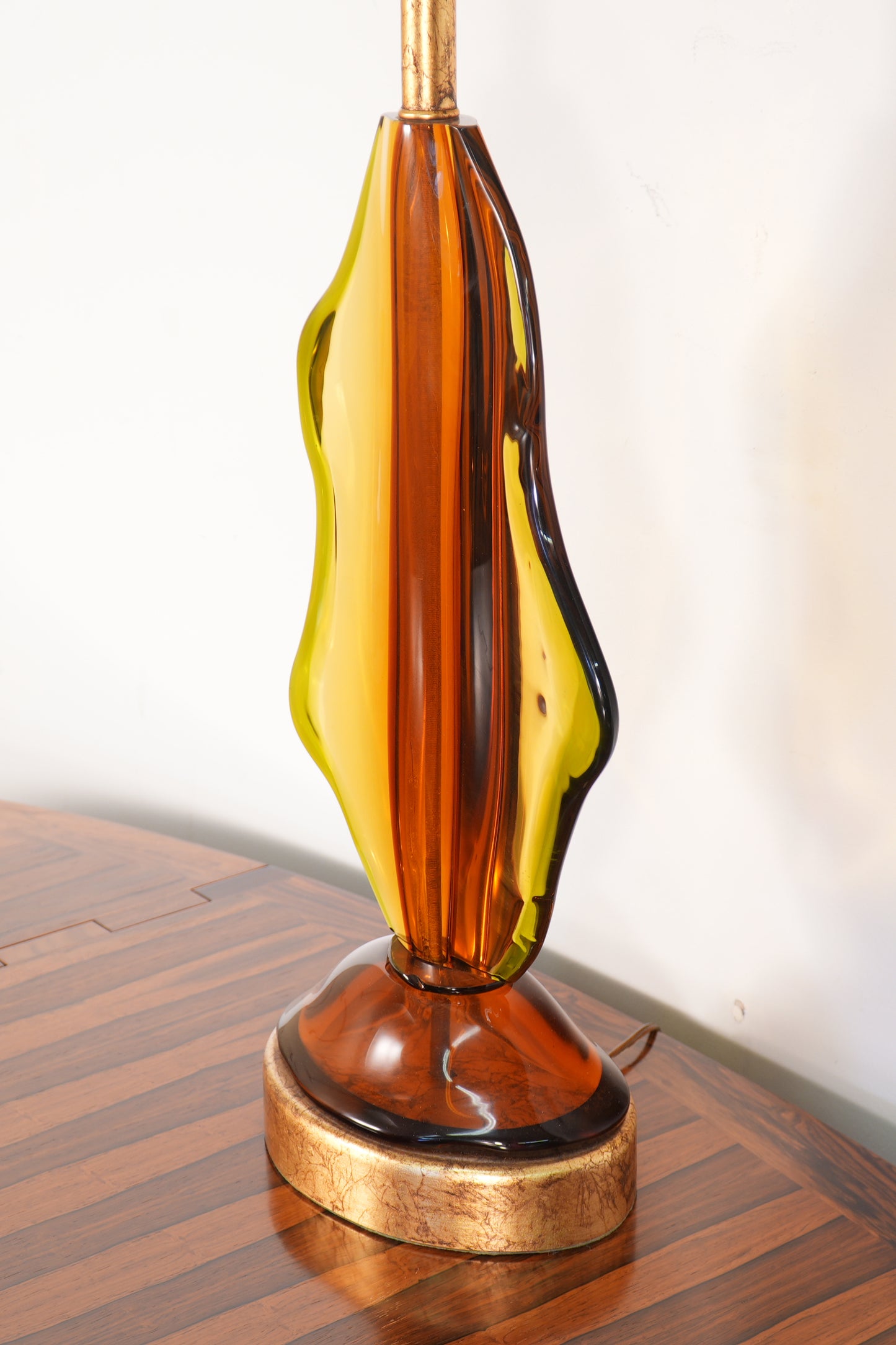 Mid-Century Green and Orange Sommerso Biomorphic Murano Glass Table Lamp