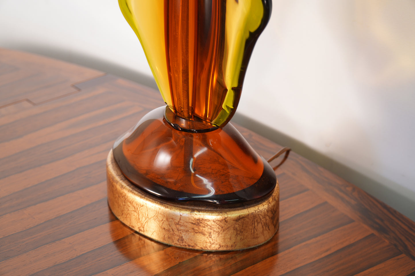 Mid-Century Green and Orange Sommerso Biomorphic Murano Glass Table Lamp