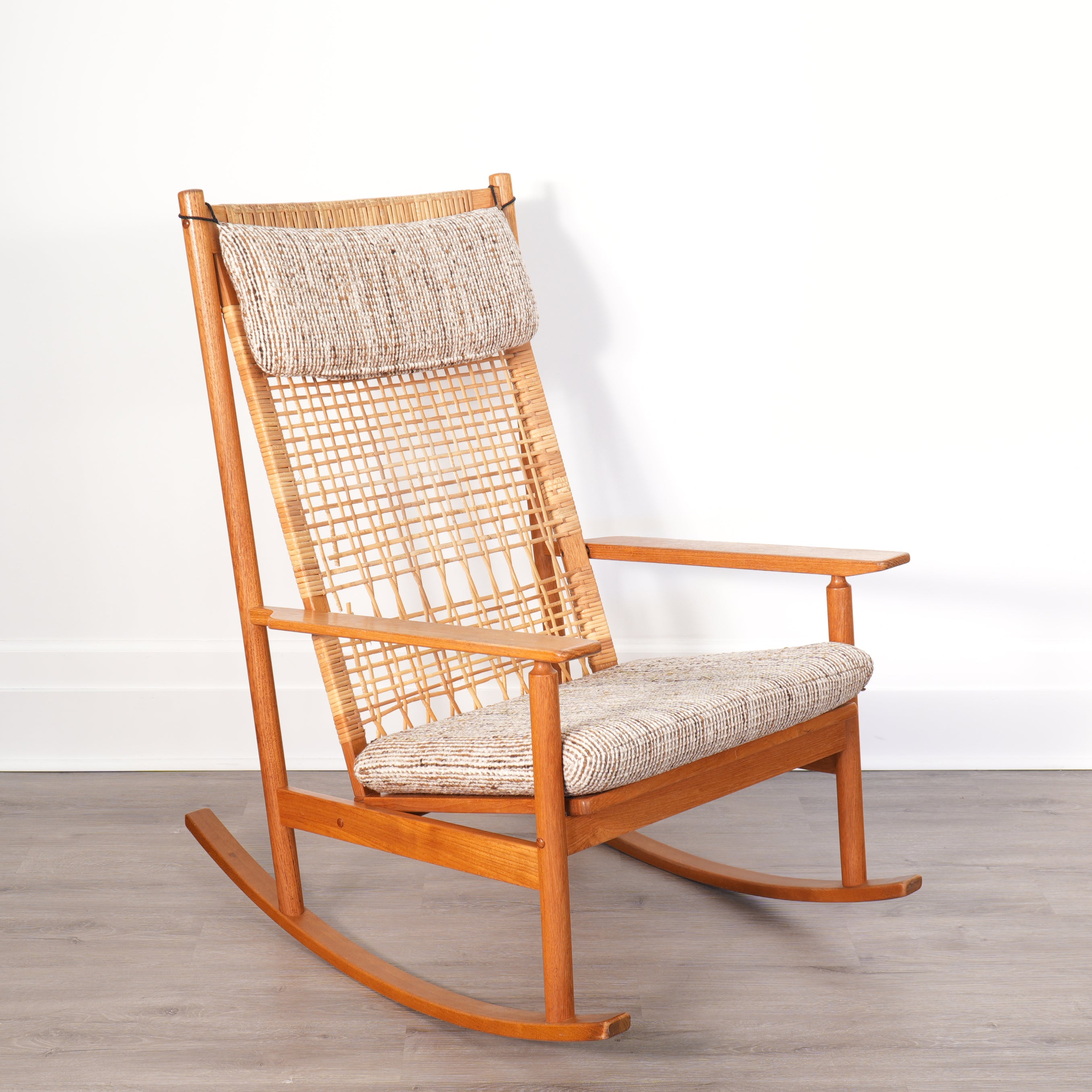 Hans Olsen for Juul Kristensen Model 532-A Teak and Cane Rocking