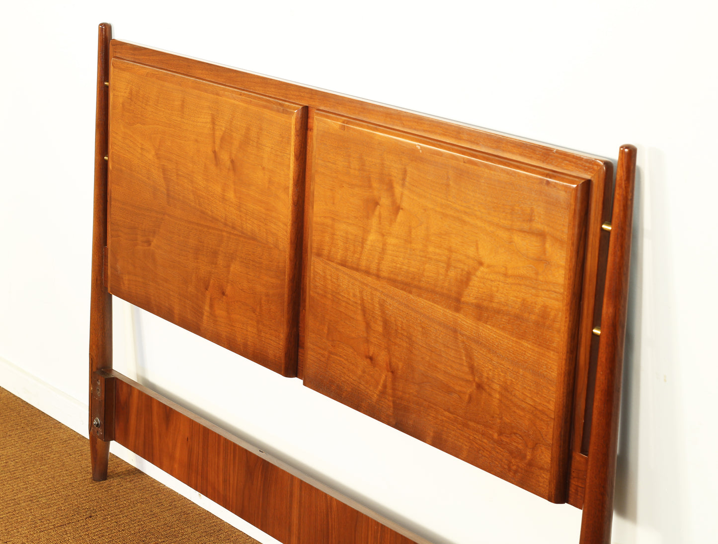 1959 Drexel "Modern" Walnut & Brass Full Headboard