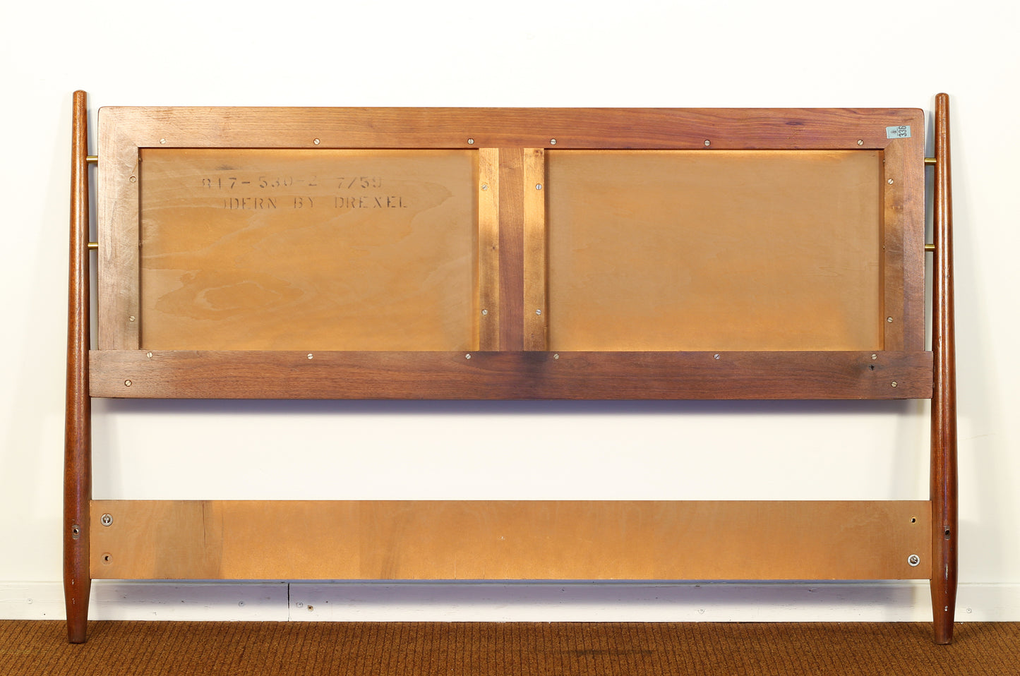 1959 Drexel "Modern" Walnut & Brass Full Headboard