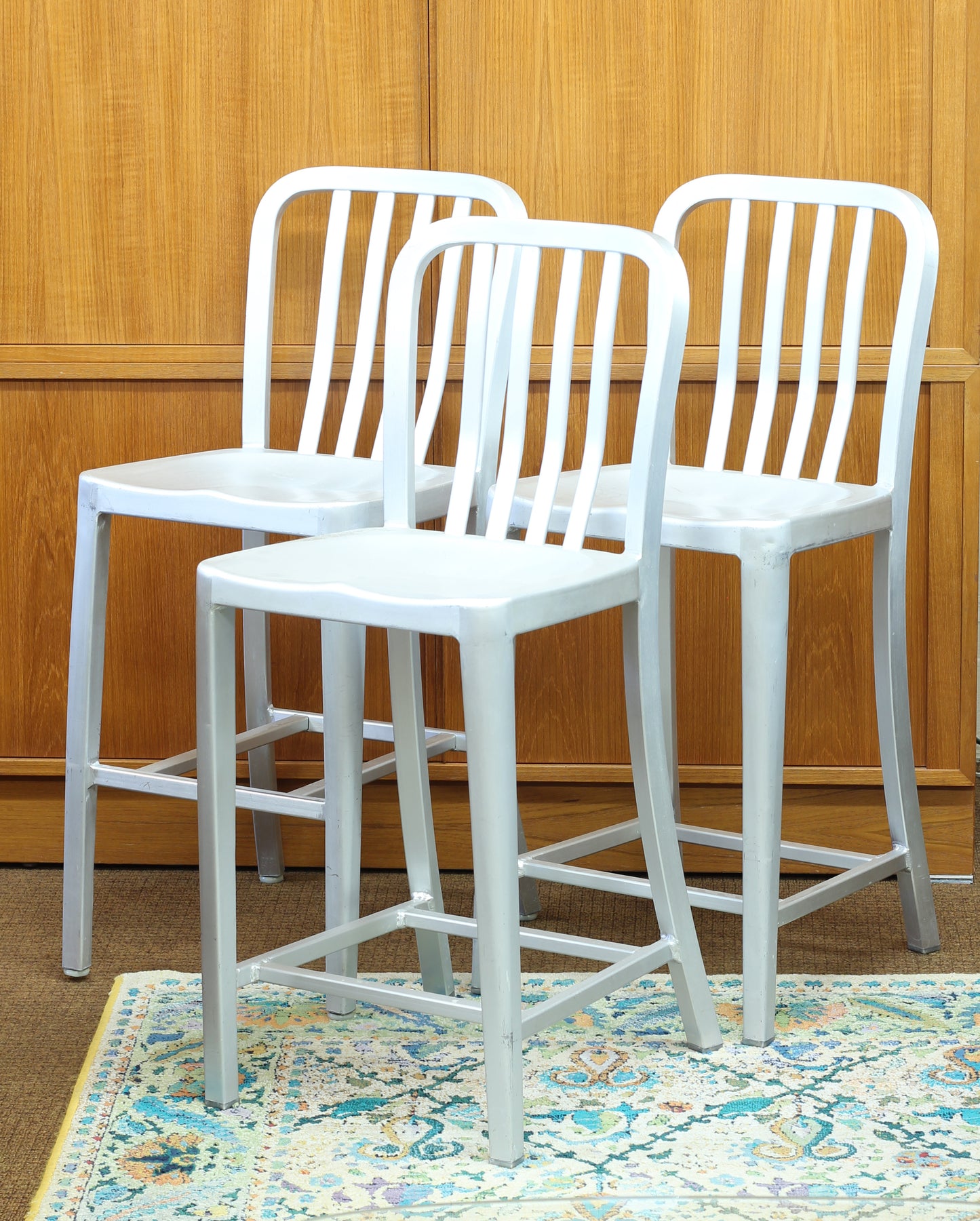 Set Three Aluminum "Navy" Style Barstools - 24" Seat Height