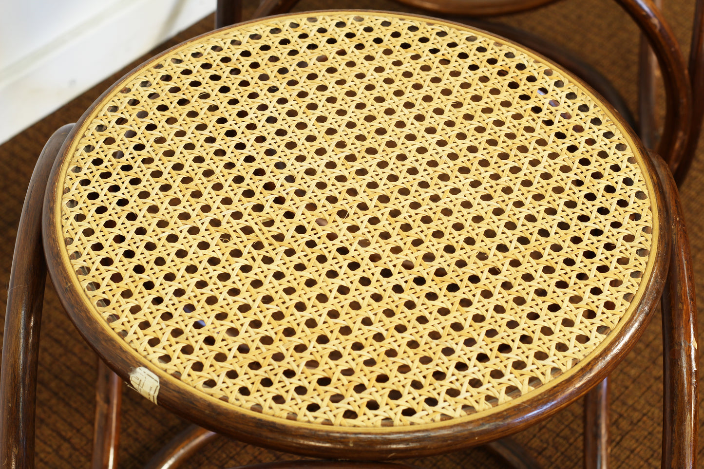 Pair Vintage Bentwood Wicker Footstools
