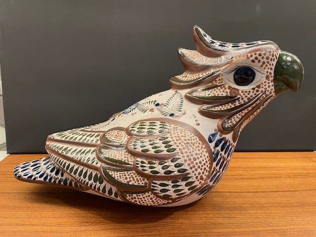 Large 14" Bird Parrot Tonala Pottery Mexico 14" Signed Santana