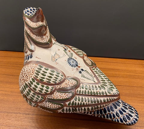 Large 14" Bird Parrot Tonala Pottery Mexico 14" Signed Santana