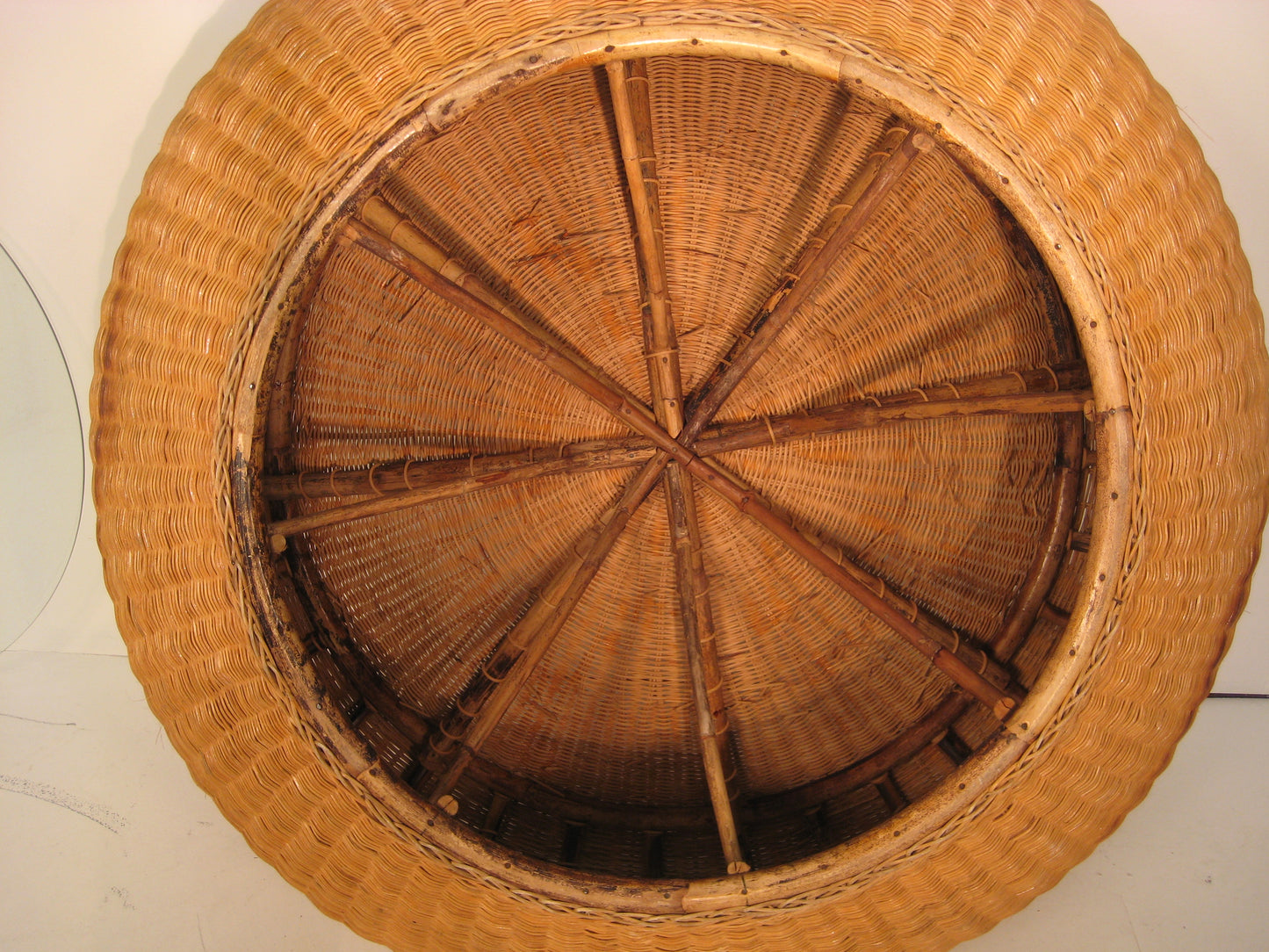 Mid-Century Aarnio-Style 44" Round Wicker Coffee Table