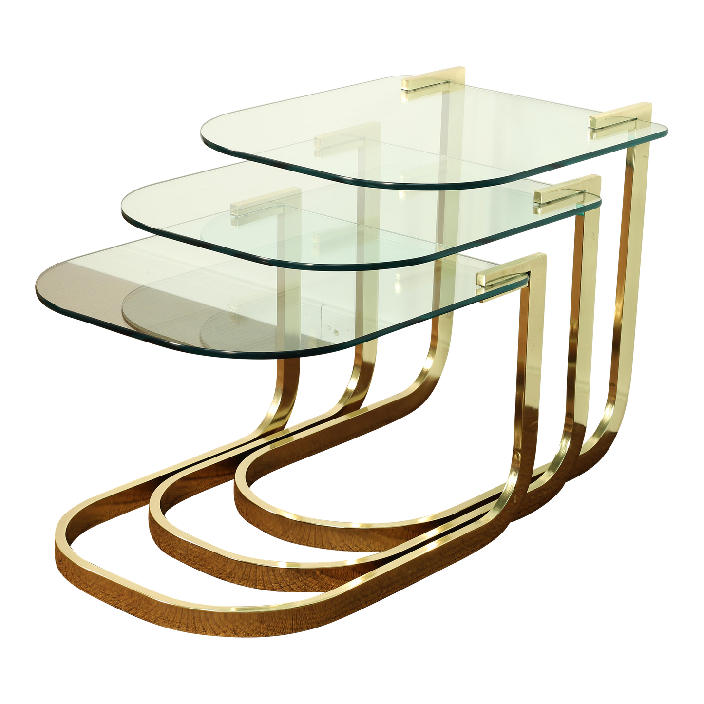 1980s DIA Brass Glass Nesting Tables - Set of 3