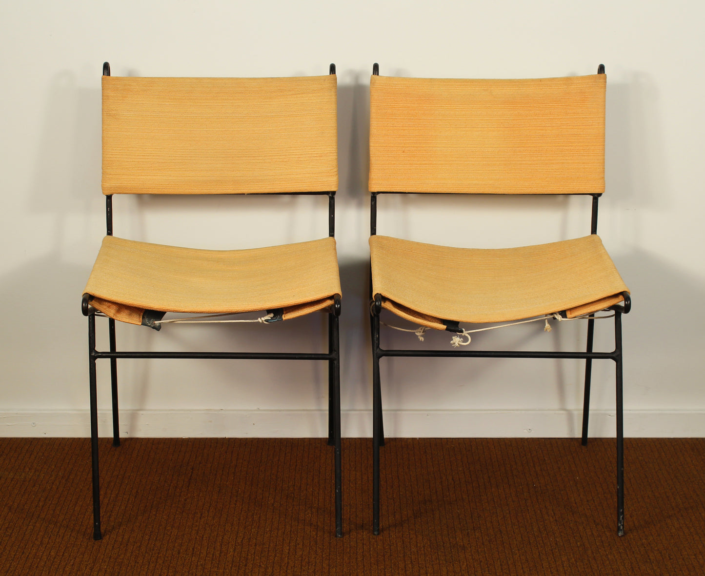 1960s Vintage Paul McCobb Style Wrought Iron Chairs - a Pair