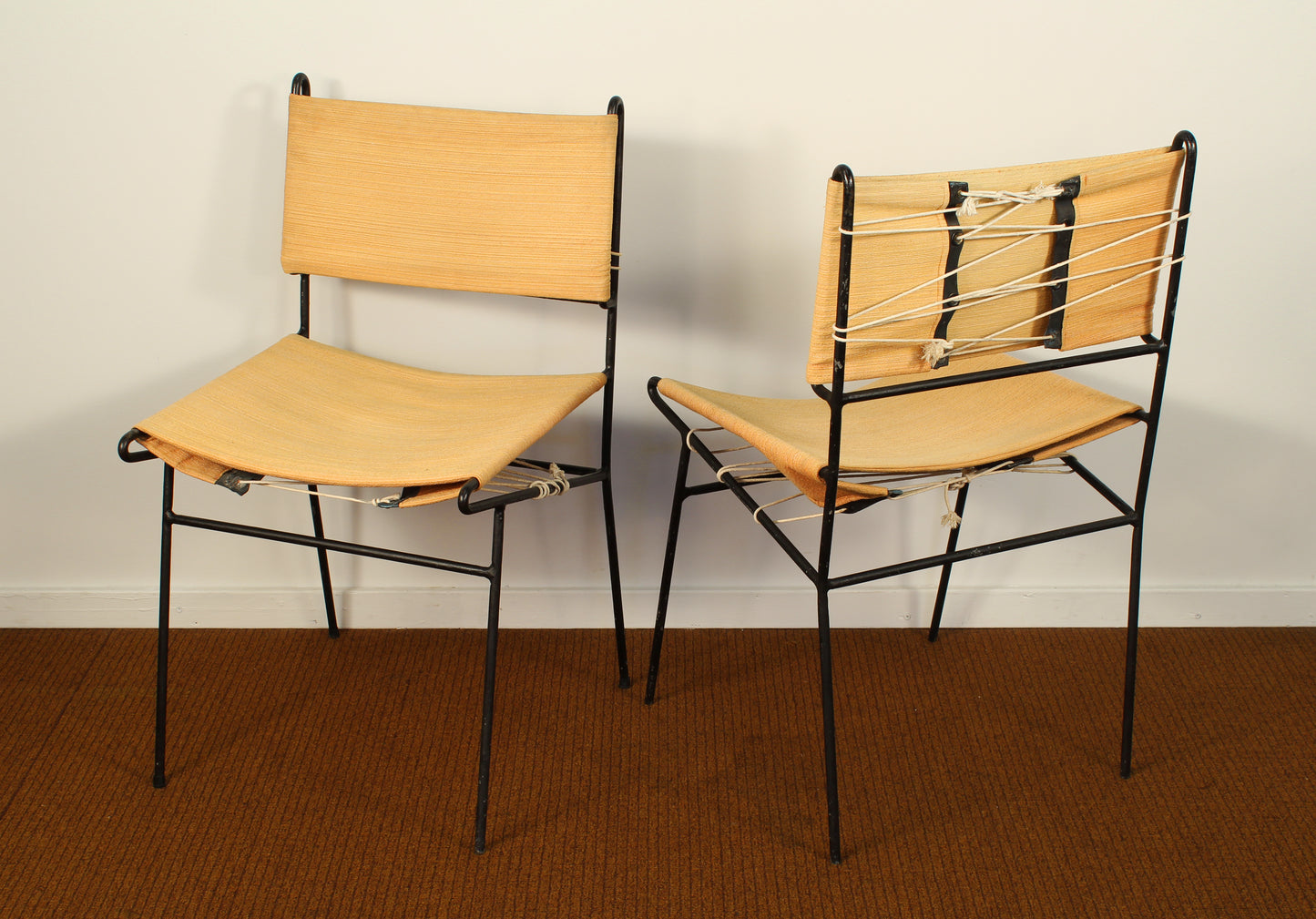 1960s Vintage Paul McCobb Style Wrought Iron Chairs - a Pair