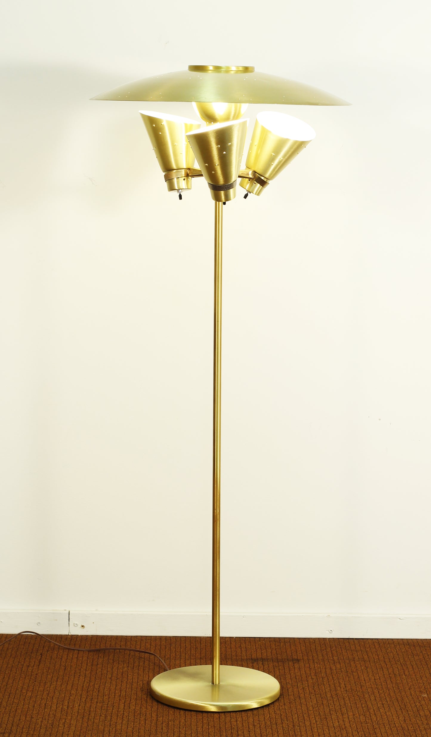 1960s Vintage Atomic 4-Light Brass Saucer Floor Lamp