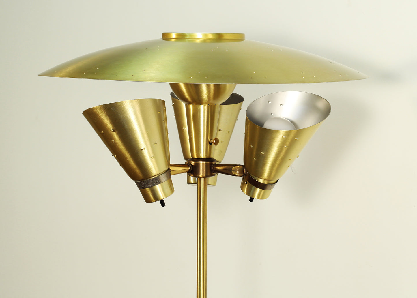 1960s Vintage Atomic 4-Light Brass Saucer Floor Lamp