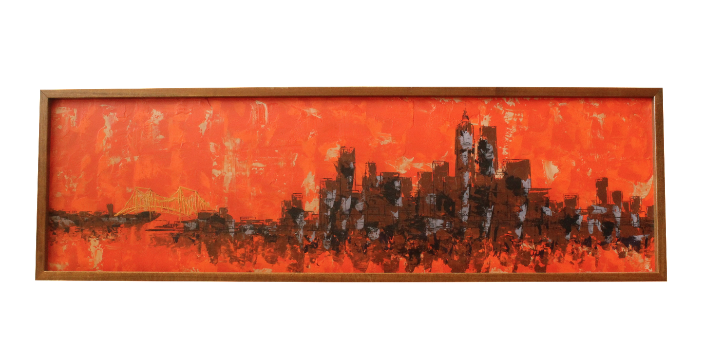 Mid-Century Orange Cityscape by Van Lowe