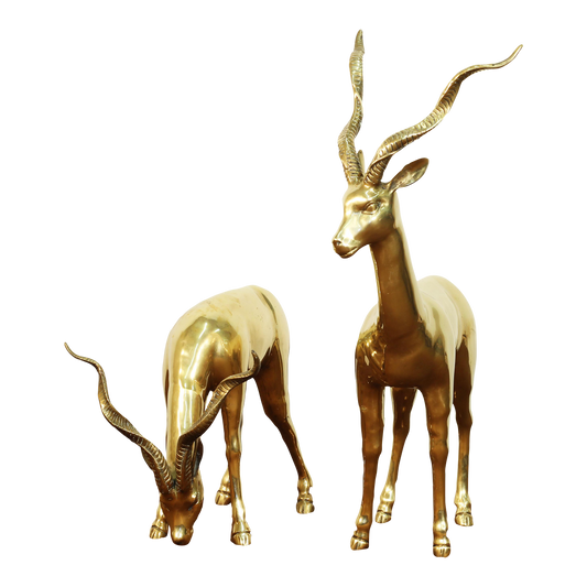 Vintage Brass Antelope Statues Sculptures- Set of 2