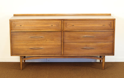 1960s Broyhill Sculptra "Double Dresser" Walnut Lowboy Dresser