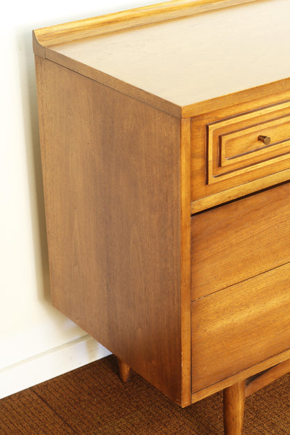 1960s Broyhill Sculptra "Double Dresser" Walnut Lowboy Dresser