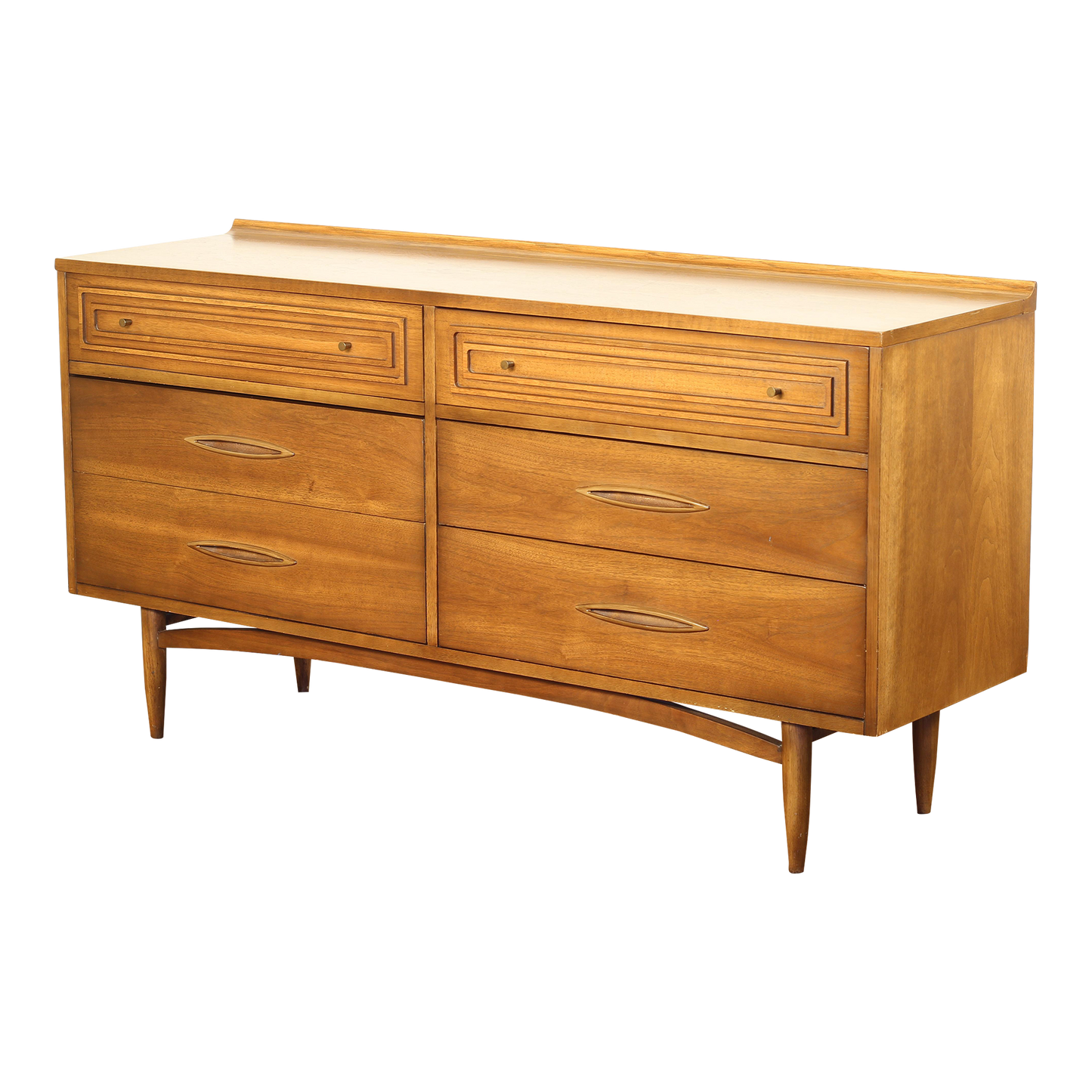 1960s Broyhill Sculptra "Double Dresser" Walnut Lowboy Dresser