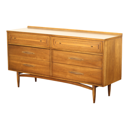 1960s Broyhill Sculptra "Double Dresser" Walnut Lowboy Dresser