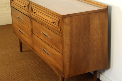 1960s Broyhill Sculptra "Double Dresser" Walnut Lowboy Dresser