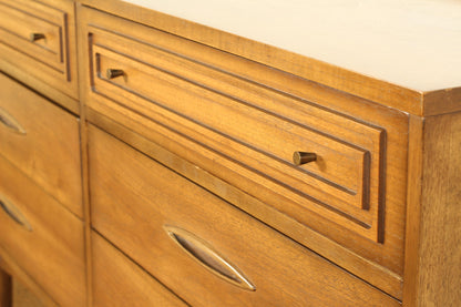1960s Broyhill Sculptra "Double Dresser" Walnut Lowboy Dresser