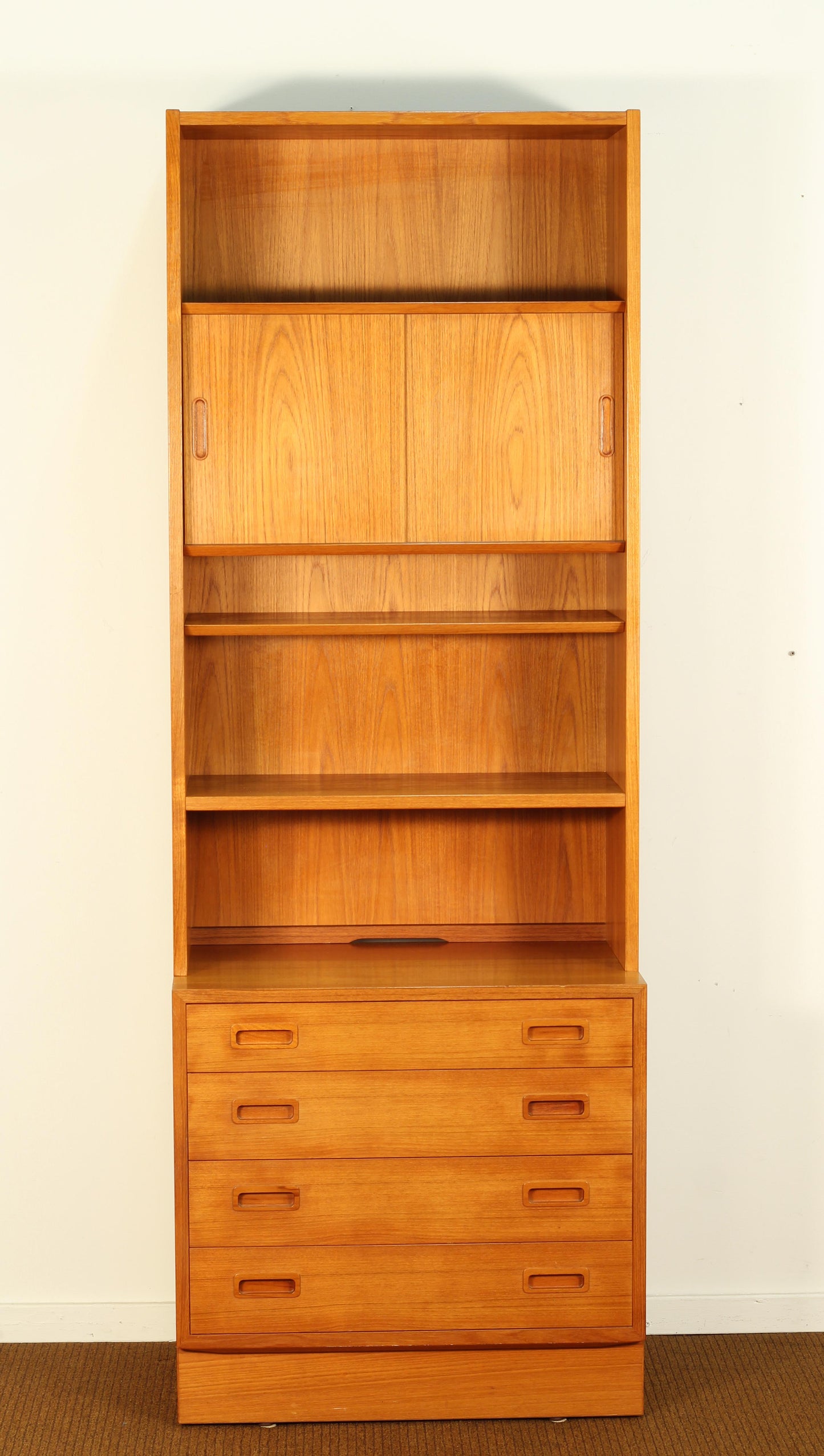 1960s Danish Teak 4-Drawer Cabinet with Bookshelf by Hundevad Møbelfabrik