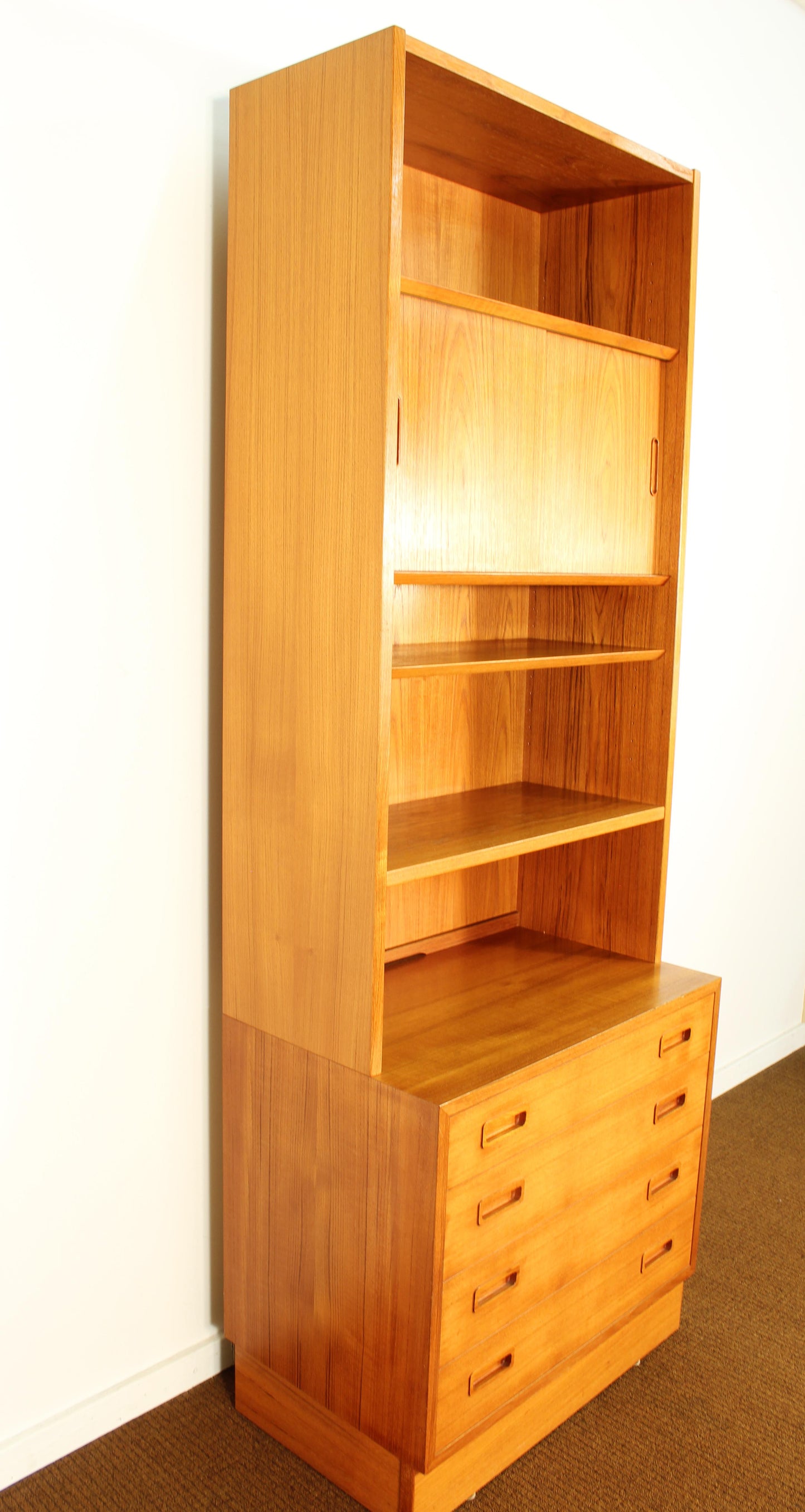 1960s Danish Teak 4-Drawer Cabinet with Bookshelf by Hundevad Møbelfabrik