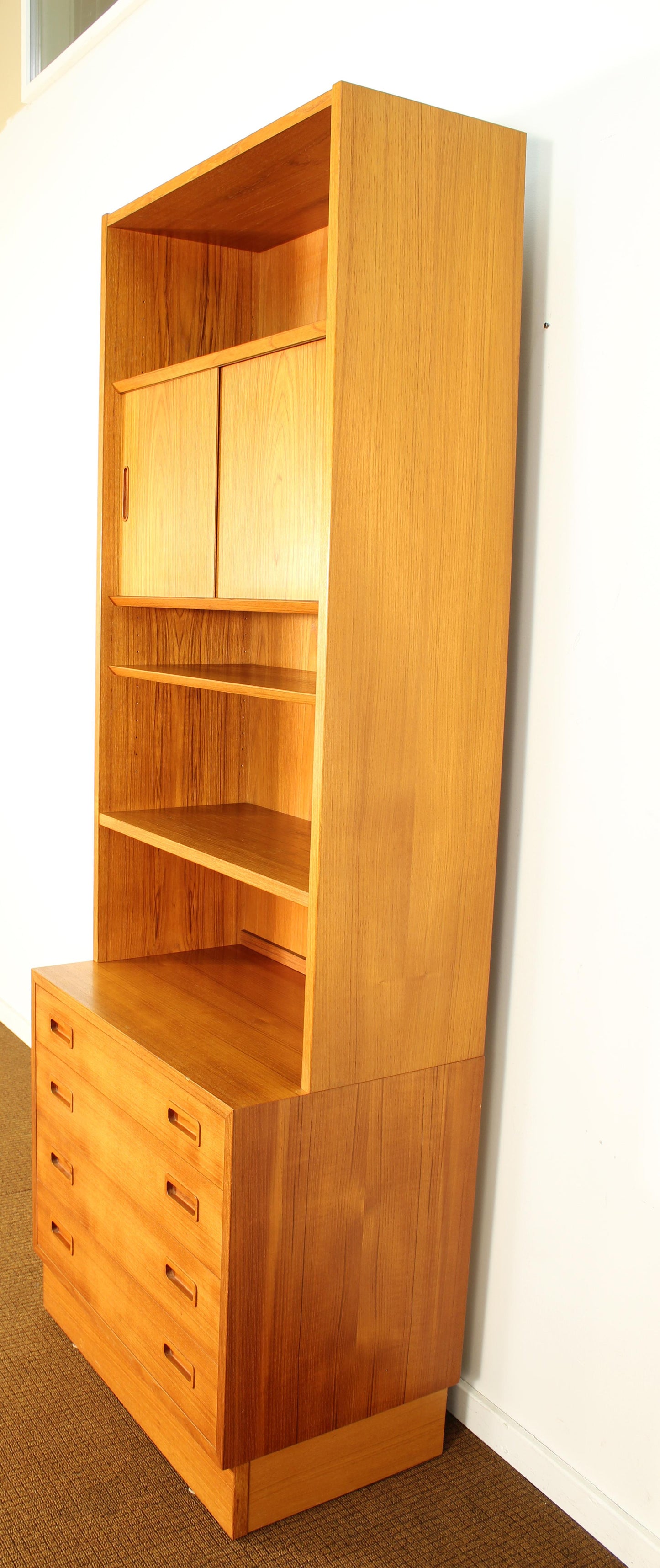 1960s Danish Teak 4-Drawer Cabinet with Bookshelf by Hundevad Møbelfabrik
