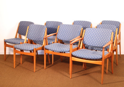 1960s Set Eight Arne Vodder "Ella" Danish Teak Dining Chairs