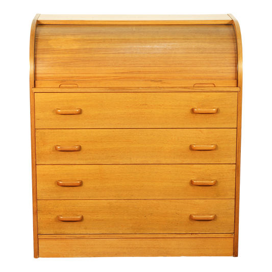 1970s Danish Teak Tambour Roll Top Secretary Desk
