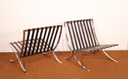 2000s Pair of Barcelona Chairs by Mies Van Der Rohe for Knoll