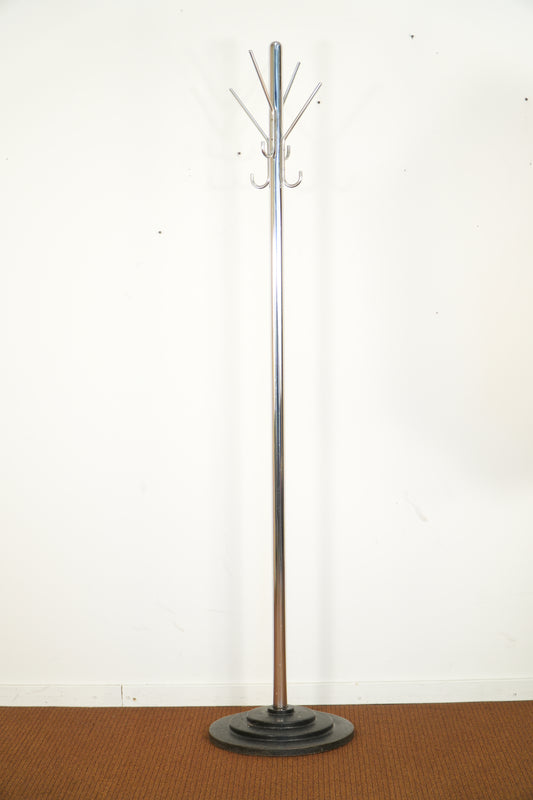 Vintage 1930s Art Deco Chrome Coat Rack Cast Iron Base